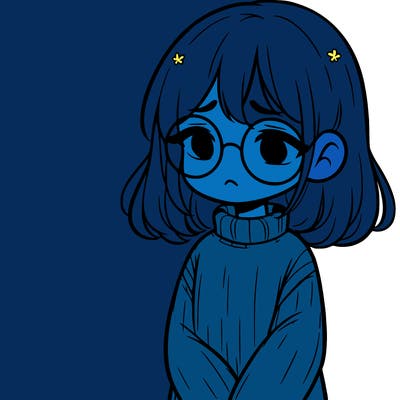 sad girl with glasses in a sweater