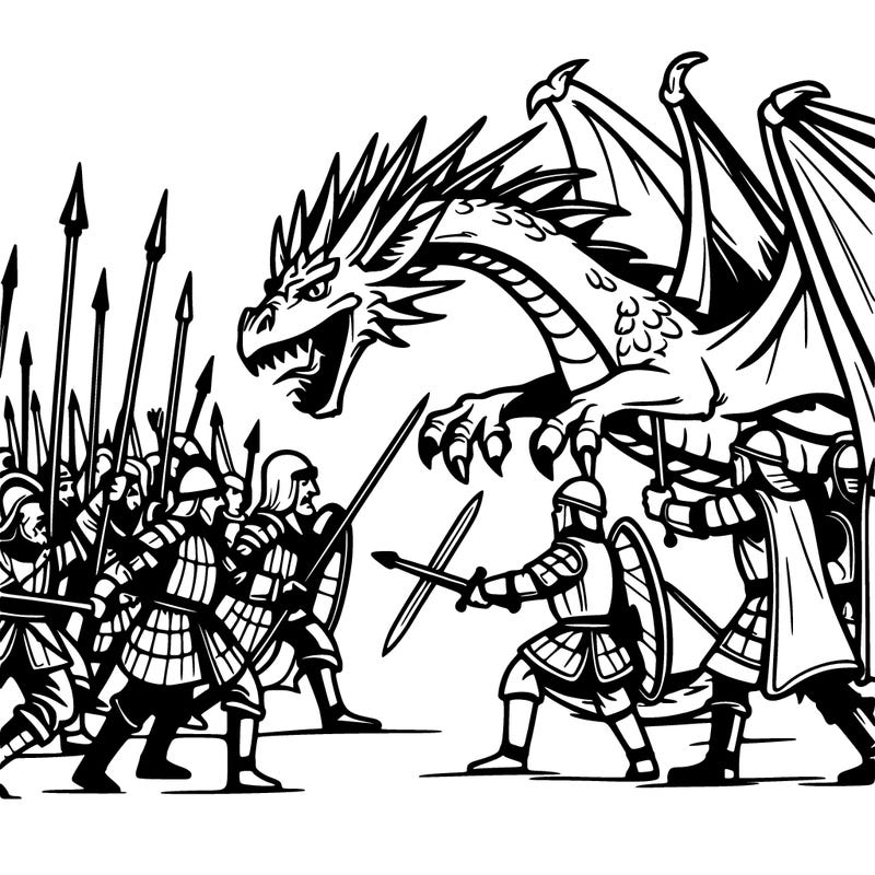 dragon fight scene with soldiers similar to game of thrones