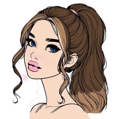 realistic girl with a ponytail on her hair and lips