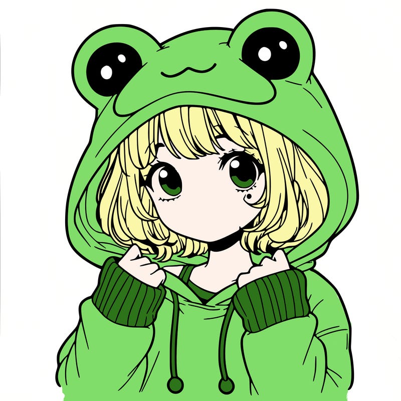 a cute teenage girl wearing a frog hoodie