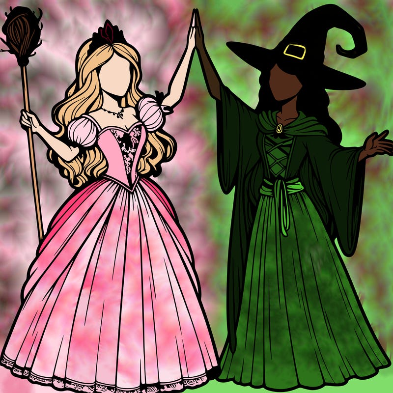 detailed realistic split of a princess and a witch