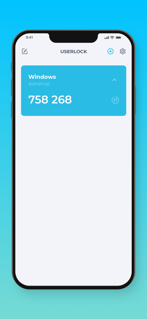 UserLock Push - Aplicativo UserLock Push exibindo um código de autenticação de 6 dígitos para login seguro