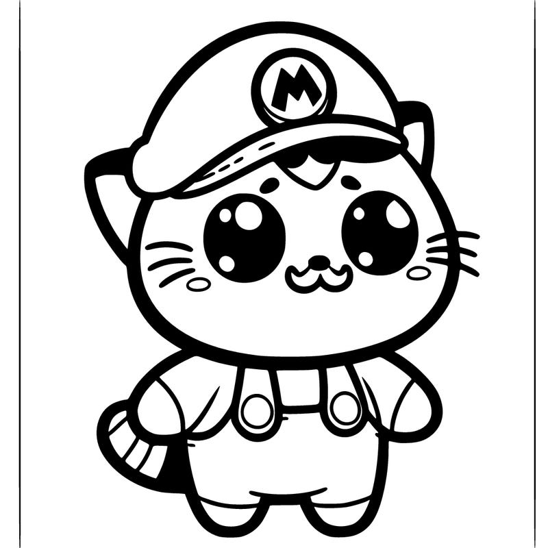 a cat that has a mario hat on