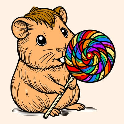 guinea pig holding a lolly pop