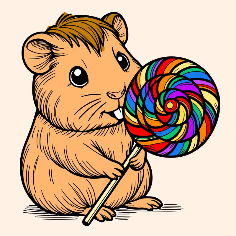 guinea pig holding a lolly pop