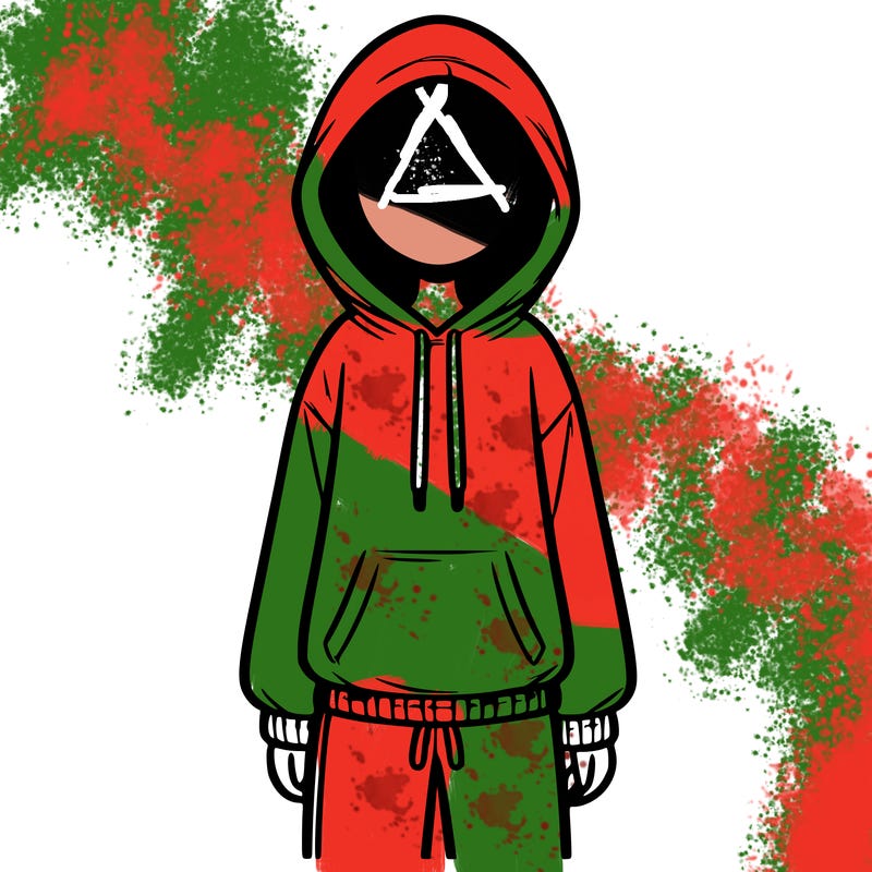 faceless girl in a tracksuit with a hood on and no hair