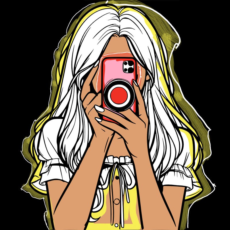 a realistic girl holding her phone taking pictures