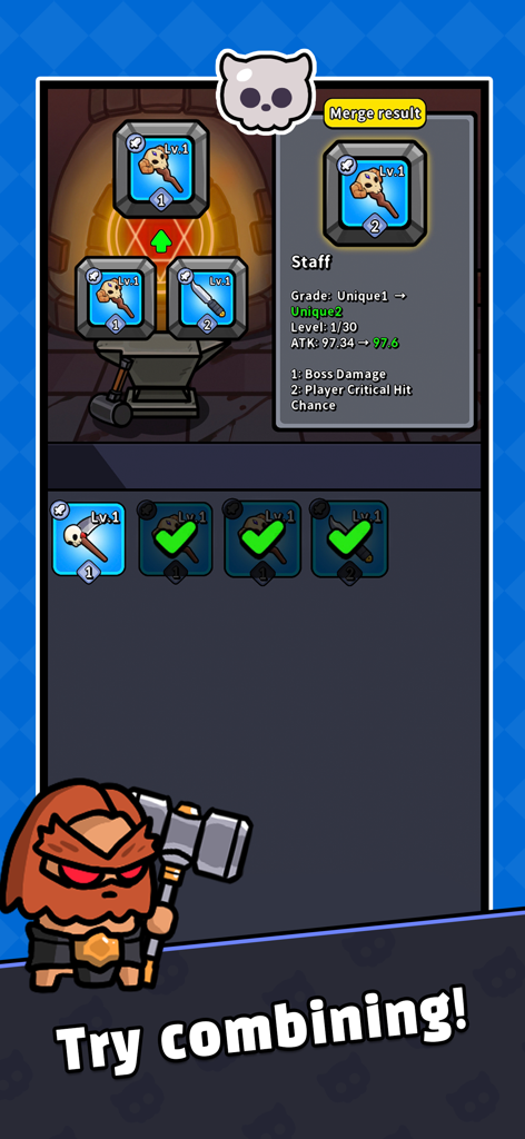 Necro - Roguelike RPG - Necro Roguelike RPG equipment enhancement screen showing weapon merging