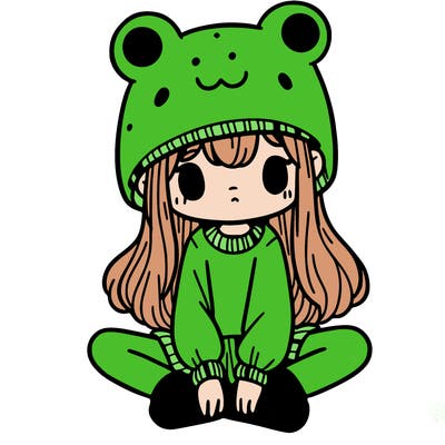 a girl wearing a frog hat and some frog socks