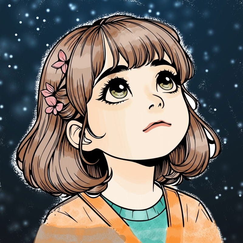 realistic girl looking up