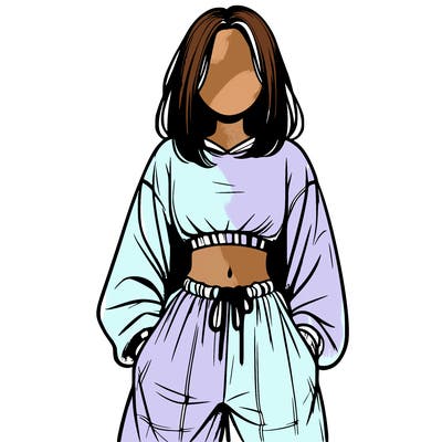 realistic girl faceless with baggy pants and a crop top