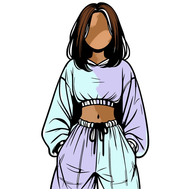 realistic girl faceless with baggy pants and a crop top