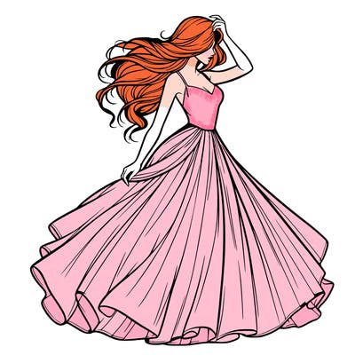 realistic woman with dress flowing in the wind