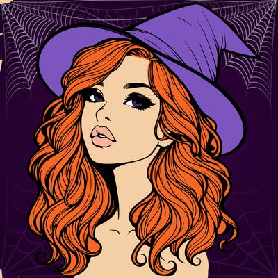 realistic witch girl with wavy hair and lips