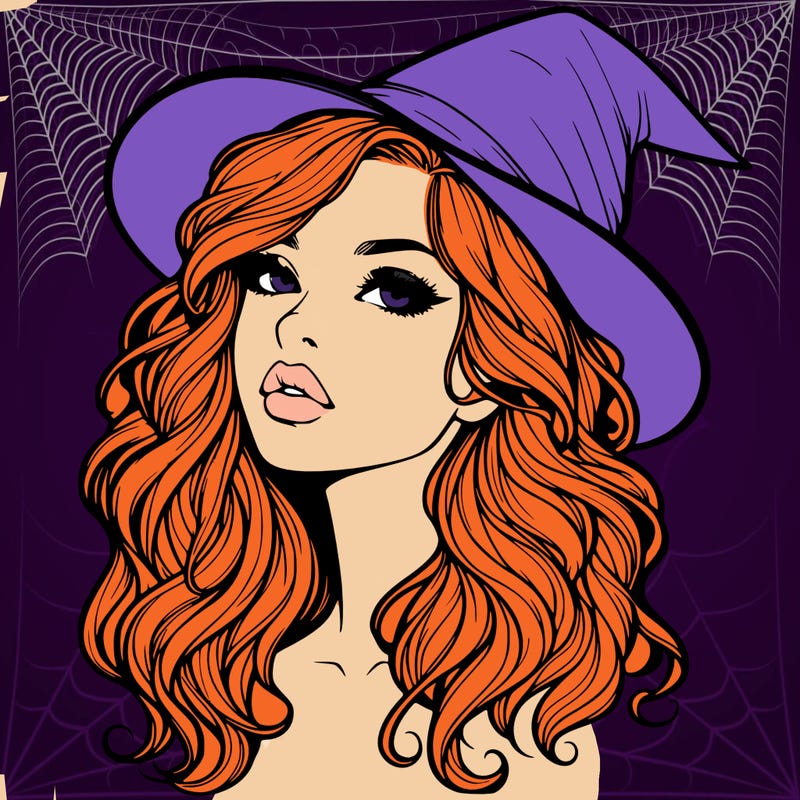 realistic witch girl with wavy hair and lips