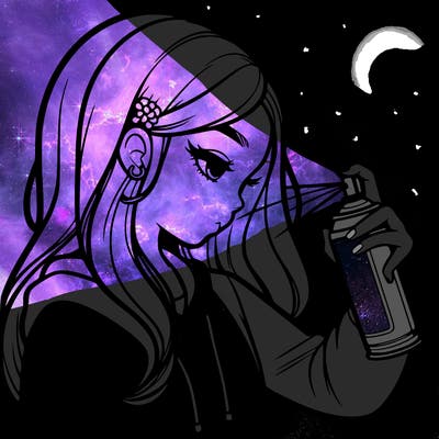 a realistic girl spray painting