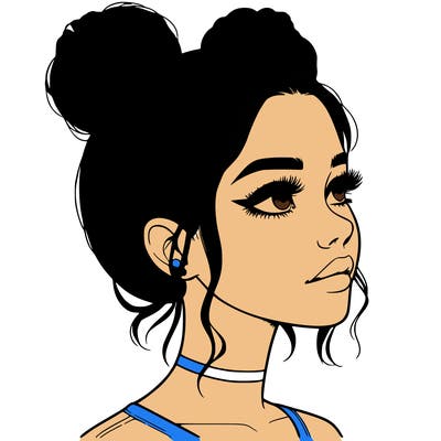 realistic girl with buns on the top of her head