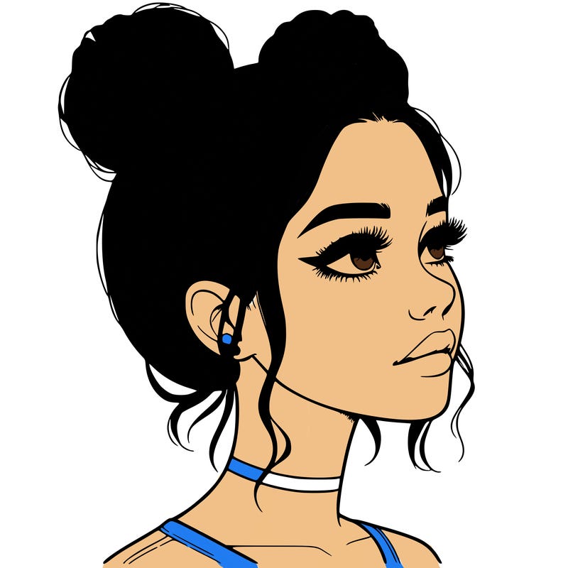 realistic girl with buns on the top of her head