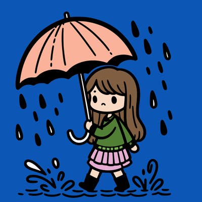 a girl walking in the rain with no umbrella