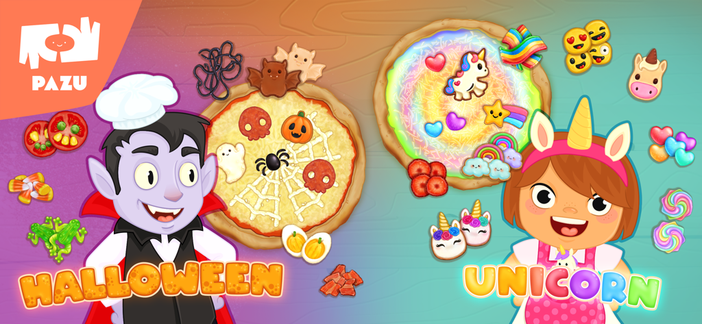 Pizza maker cooking games - Pizzas temáticas de Halloween y unicornio en el juego de cocina Pizza Maker para niños