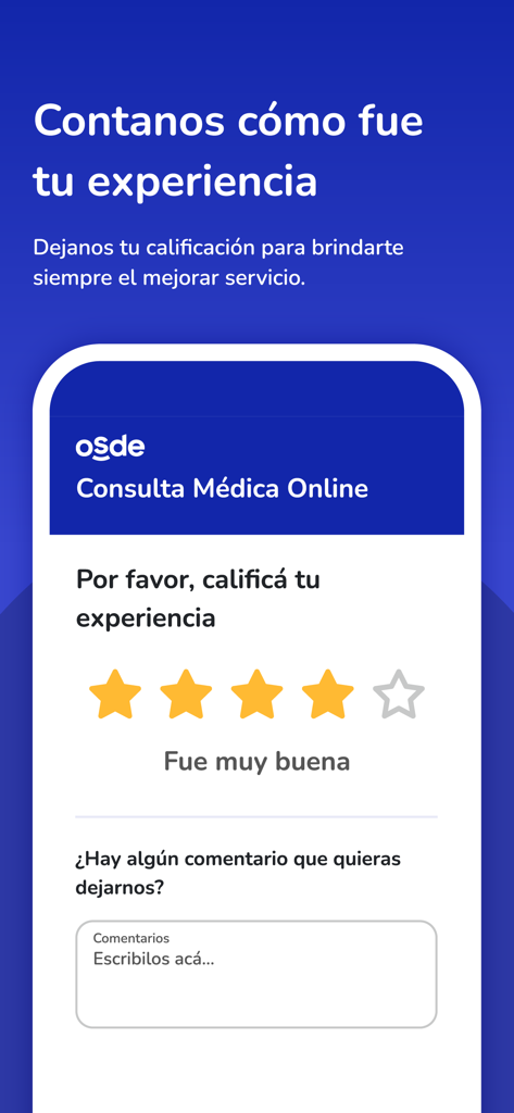 CMO (OSDE) - User rating and feedback screen for the CMO OSDE medical consultation app