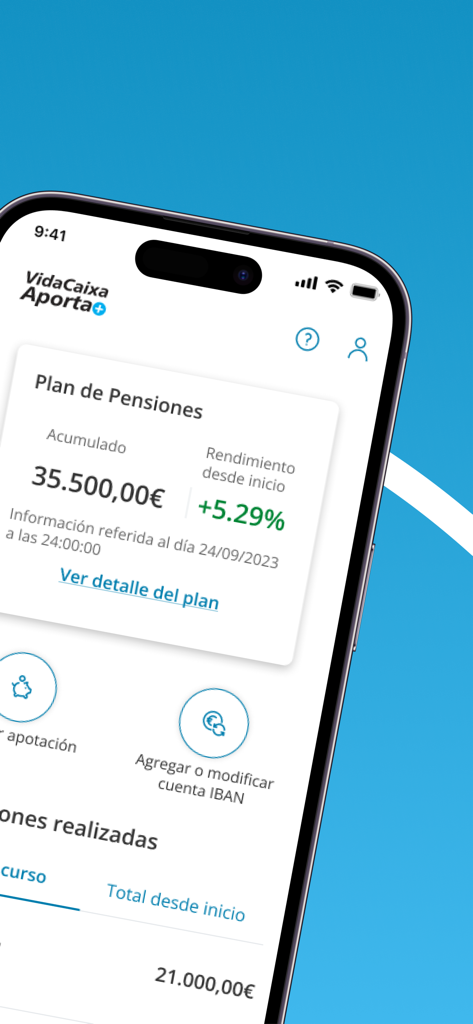 La aplicación VidaCaixa Aporta+ muestra el saldo del plan de pensiones y su rendimiento