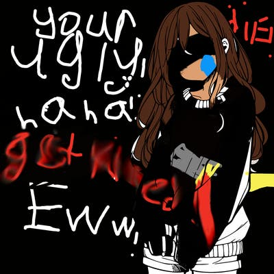 manga teen girl  in a sweater and baggy pants