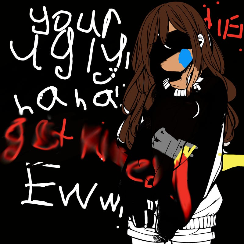 manga teen girl  in a sweater and baggy pants