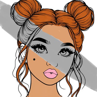 realistic girl with two buns on her hair and lips