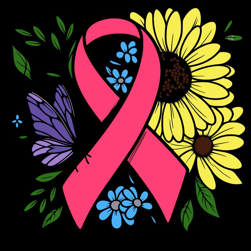 cancer awareness symbol with flowers and butterflies