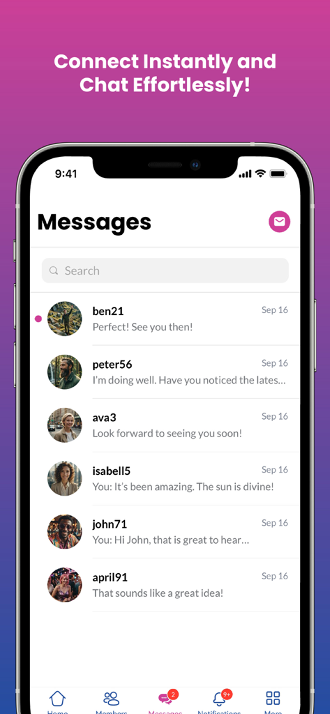 Disability Club - A smartphone screen displaying the Disability Club app messaging interface with a list of chat conversations from community members