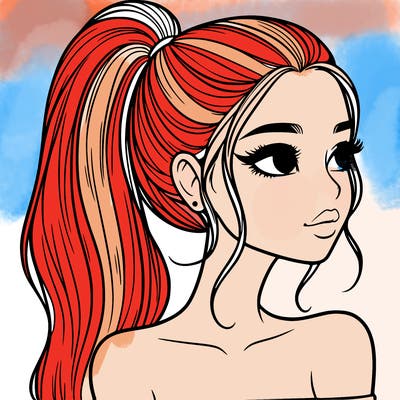a beautiful and realistic girl with a high pony tail