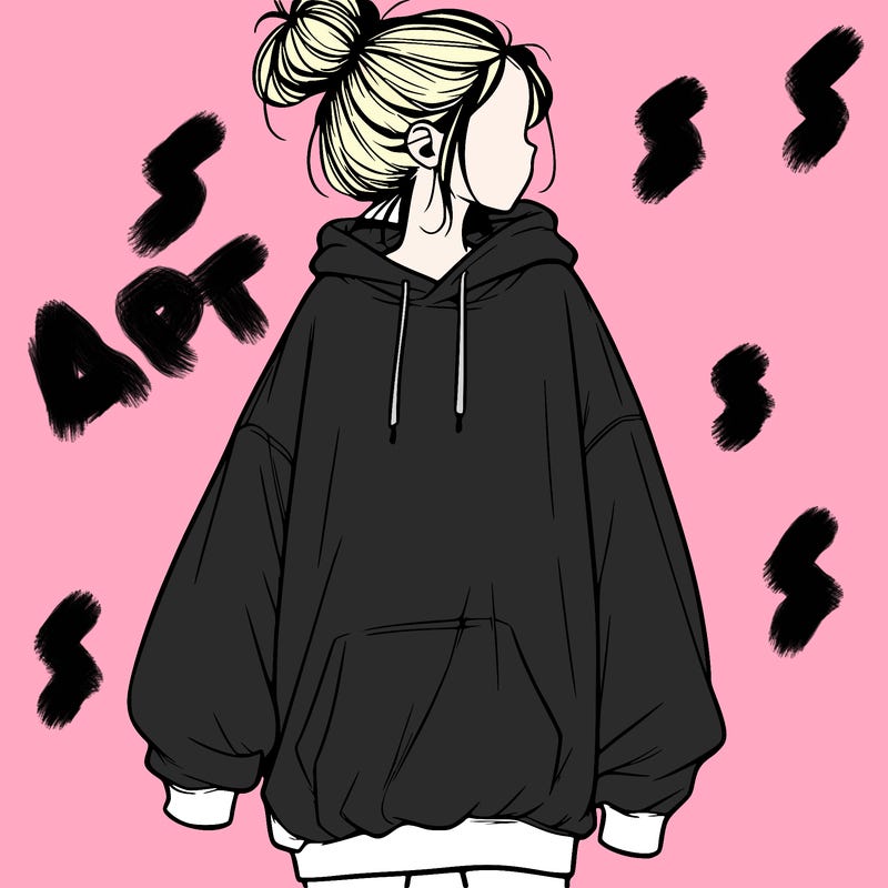 realistic girl with a oversized sweatshirt on and a bun