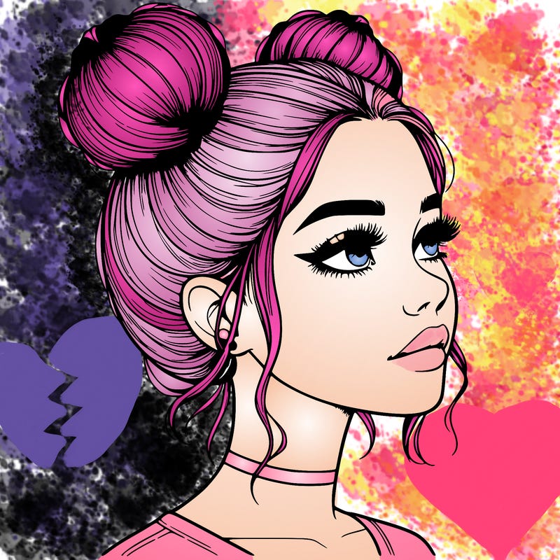 realistic girl with buns on the top of her head
