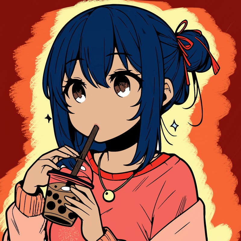 manga character drinking boba
