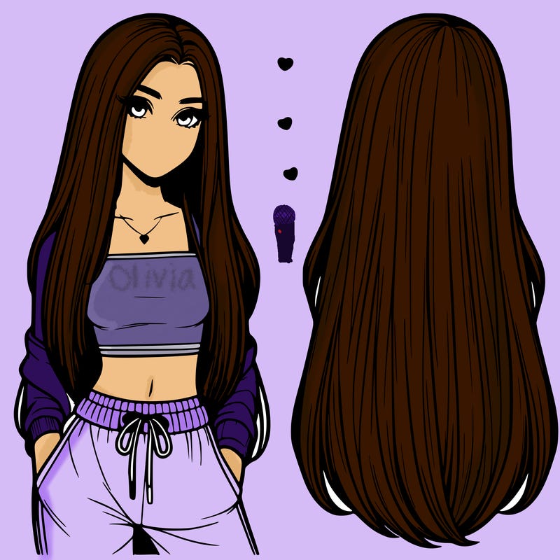 realistic girl with straight long hair and a crop top with sweatpants