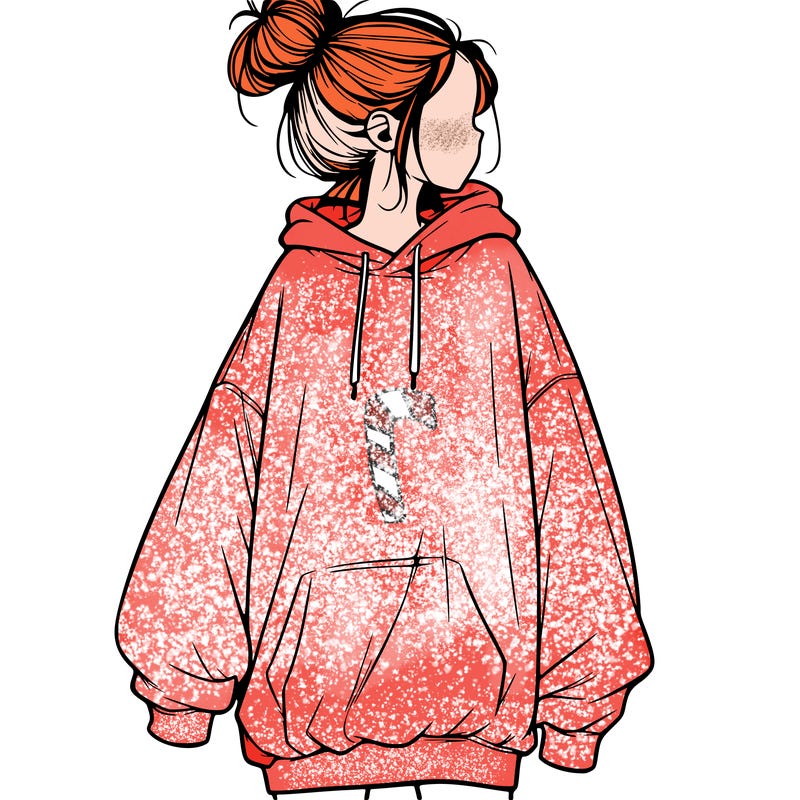 realistic girl with a oversized sweatshirt on and a bun