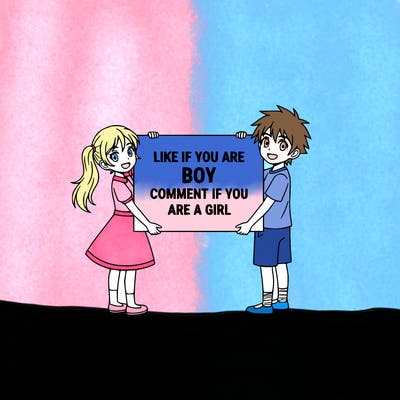 anime girl and boy holding a sign that says like if you are boy comment if you are a girl￼