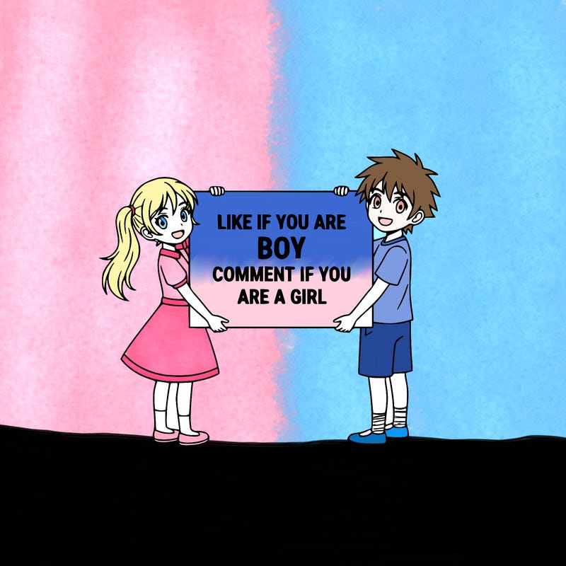 anime girl and boy holding a sign that says like if you are boy comment if you are a girl￼