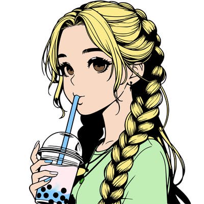 realistic girl with braided hair drinking boba
