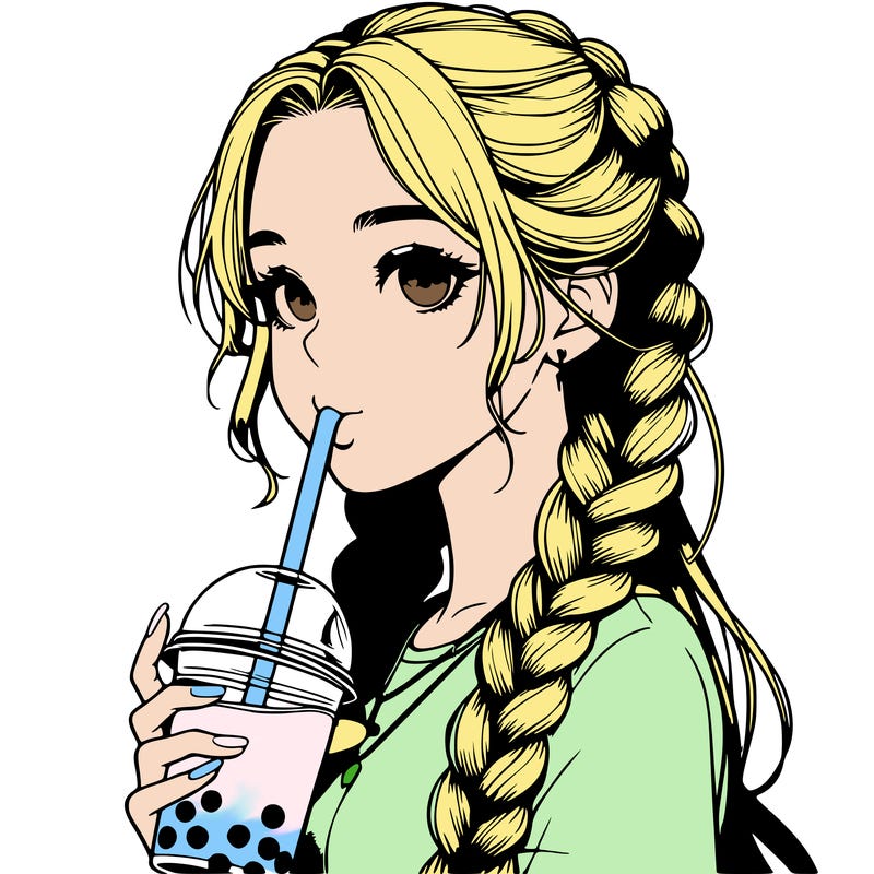 realistic girl with braided hair drinking boba