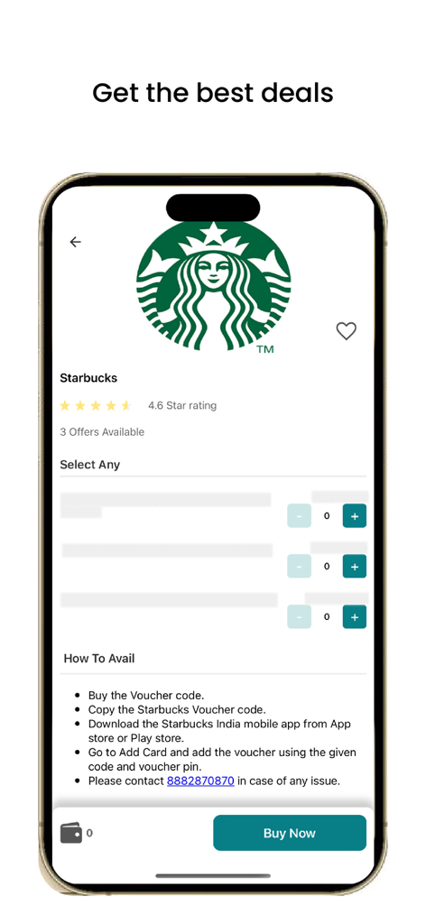 Pantalla de la aplicación AdvantageClub que muestra ofertas y cupones corporativos exclusivos de Starbucks.