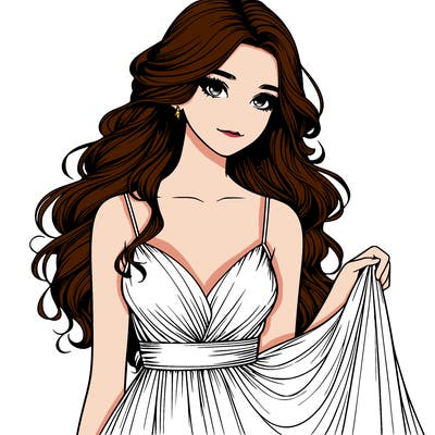 realistic girl in flowy silky prom dress
