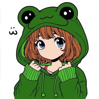 a cute teenage girl wearing a frog hoodie
