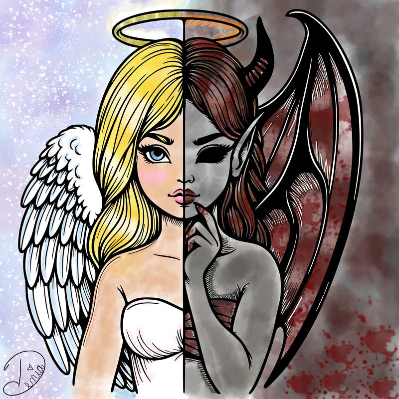 realistic angel half demon