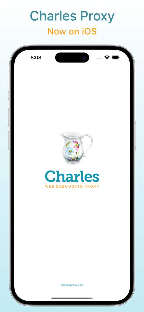 iOS上でのCharles Proxyウェブデバッグツールの起動画面