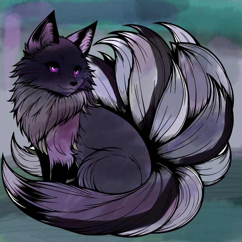 realistic detailed 9 tailed anime fox