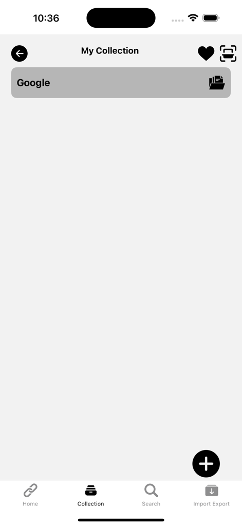 My Collection screen in the Deeplink tester app displaying a list of saved deep link folders.