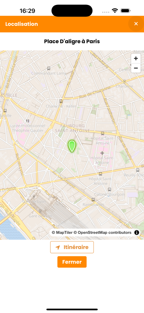 Vide-greniers.org - Interface de carte montrant l'emplacement d'un vide-grenier à Paris