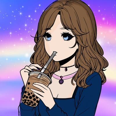 realistic girl drinking boba tea